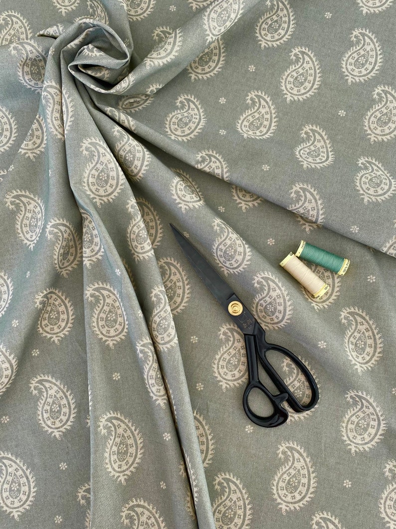 Duck Egg Paisley Fabric Curtain Fabric Fabric by the Metre Etsy UK