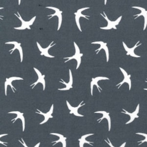 Grey Swallows Bird Fabric 100% Cotton Poplin. Crafting, Cotton, Dressmaking.- Fabric Sold by the Quarter Metre