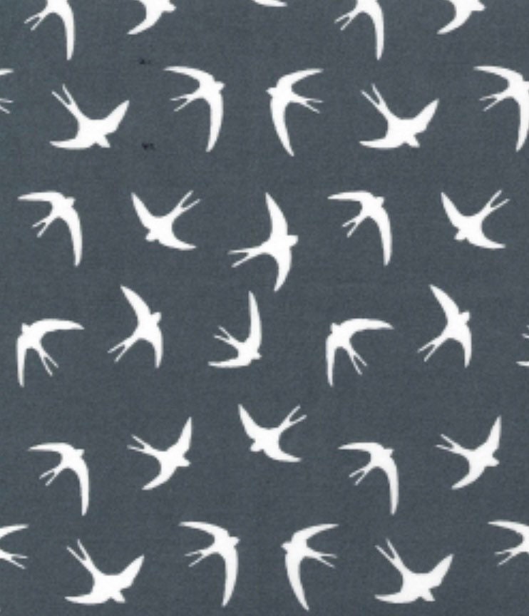 Grey Swallows Bird Fabric 100% Cotton Poplin. Crafting, Cotton, Dressmaking.- Fabric Sold by the Quarter Metre