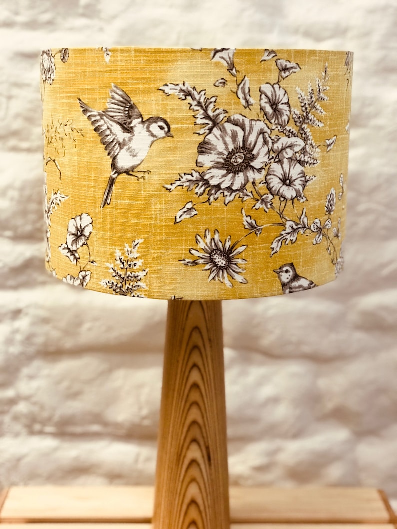 Yellow Birds Lampshade, Birds and Flowers, lighting, Finches, Sunny Yellow Lampshade, home decor image 1