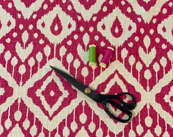 Cerise Pink Ikat Upholstery Fabric, Bright Pink Contemporary Ikat, Sustainable Cotton, Curtain Fabric, Fabric by the metre, 137cm wide