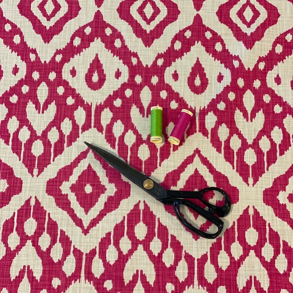 Cerise Pink Ikat Upholstery Fabric, Bright Pink Contemporary Ikat, Sustainable Cotton, Curtain Fabric, Fabric by the metre, 137cm wide