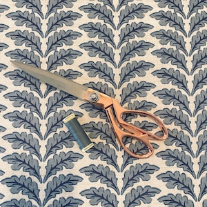 Cream and Dusky Blue Oak Leaf Fabric , Curtain Fabric, Fabric by the metre, Blues, Furnishing Fabric, Leaves, Upholstery Fabric,