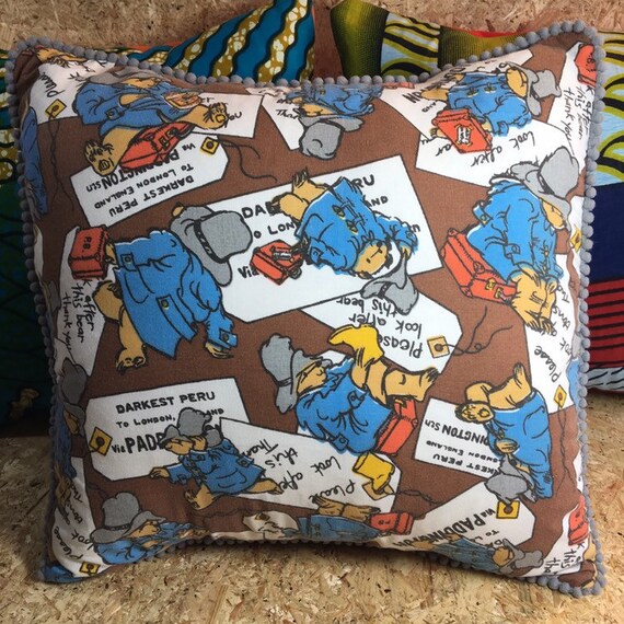 Vintage Paddington Bear Fabric Cushion Grey Pom Pom Trim Etsy