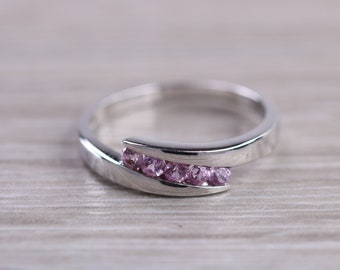 Pink Topaz set White Gold Ring