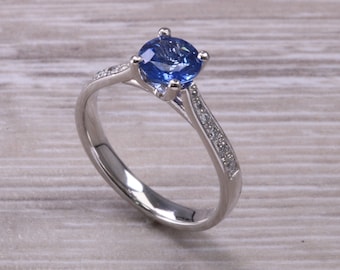 One carat Ceylon Blue Sapphire and Diamond Ring