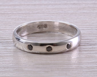 Three Natural Black Diamond set Silver Band