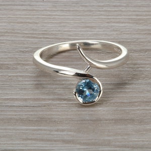 Silver Aquamarine C Z set Ring