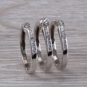 Complete Bridal set Of Three Diamond set Rings, Engagement, Wedding and Eternity Ring imagem 9