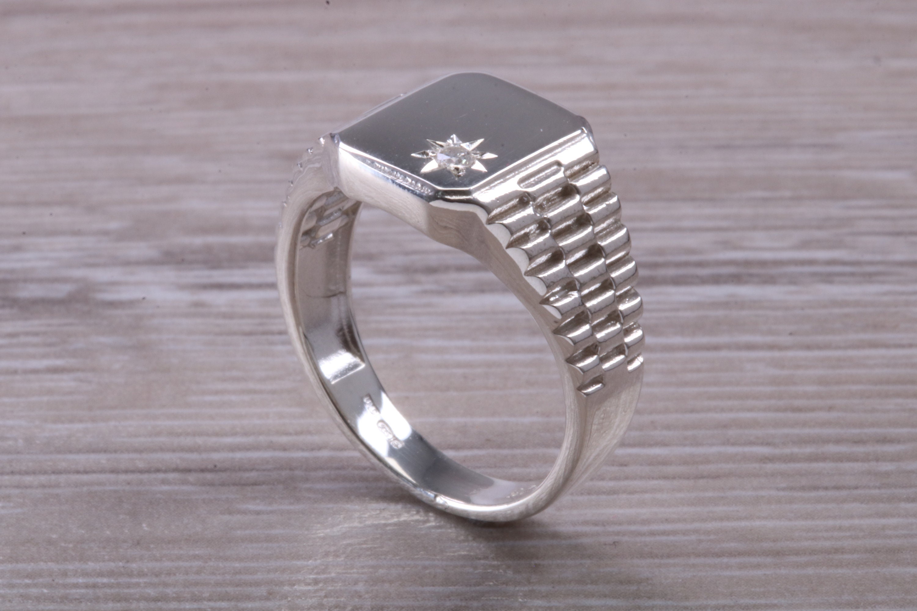 時計ストラップスタイル ダイヤモンドセット シグネットリング - Etsy 日本