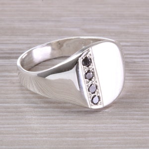 Four Natural Black Diamonds set Signet Ring image 5