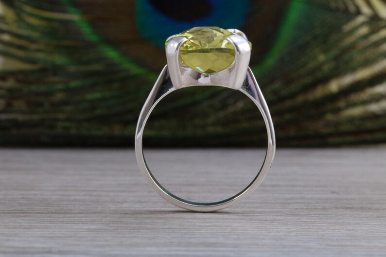 Large Lemon Quartz ring Statement Ring.also available in yellow gold or Platinum Dress Ring 14ct lemon quartz set in 9ct white gold