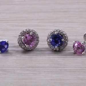Interchangeable Tanzanite and Pink Sapphire Stud Earrings
