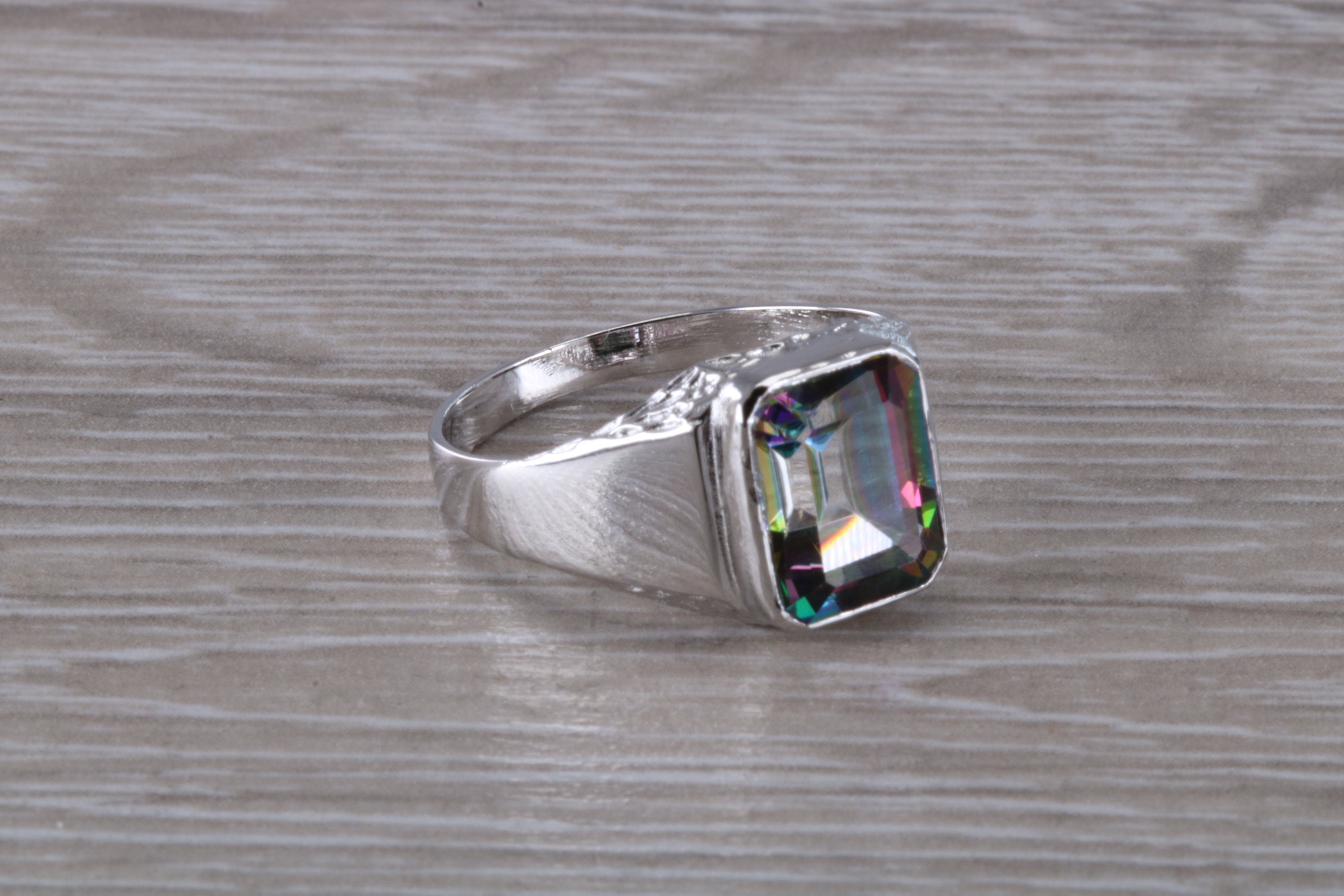 LEOPRA Lab-Created Mystic Topaz Ring - 5ct Emerald Cut 925 Sterling Silver