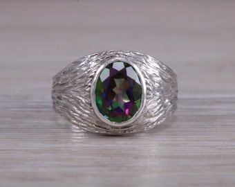 Oval cut Mystic Topaz set Silver Ring