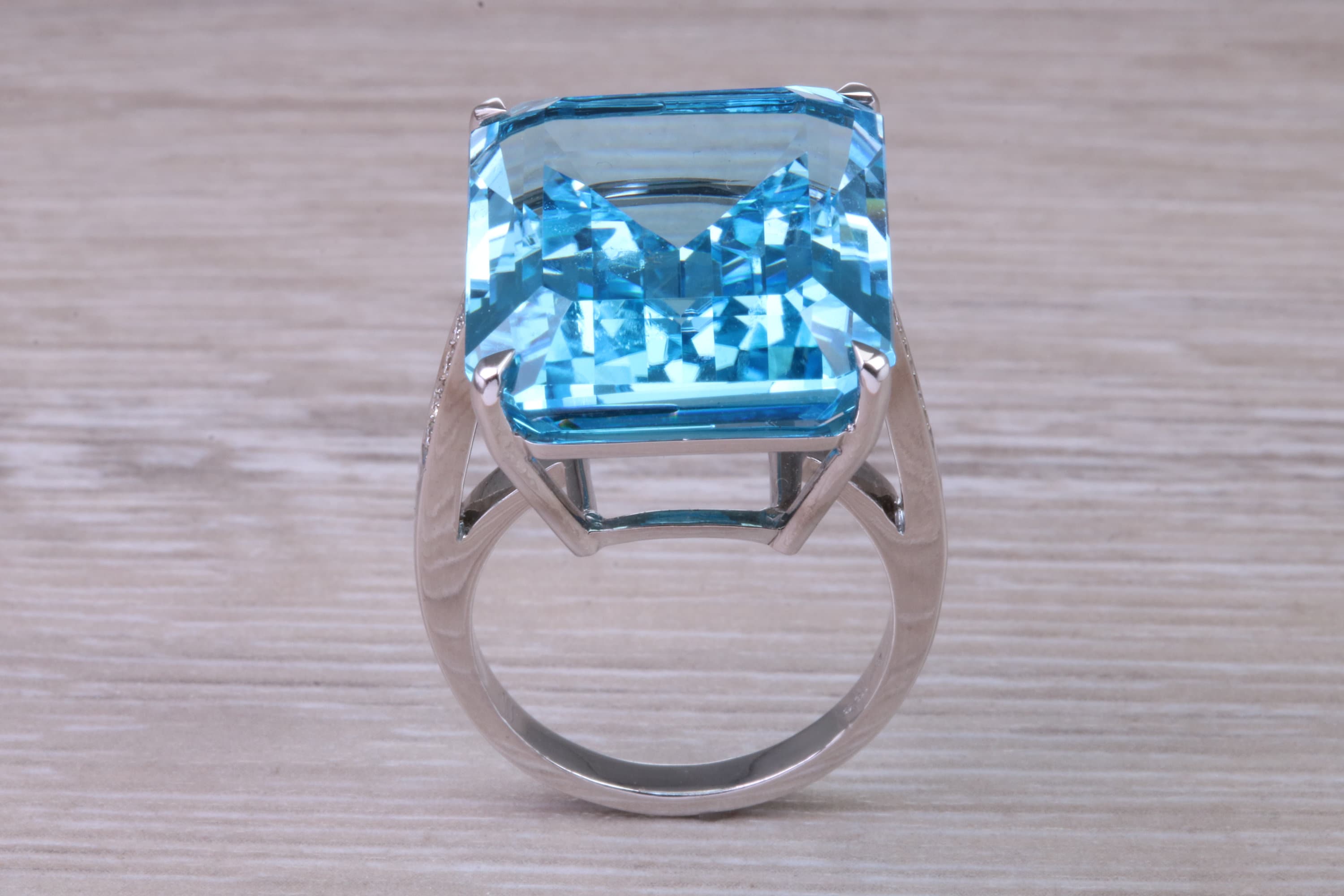 Very Very Large 50 Carat Natural Blue Topaz and Diamond Set White
