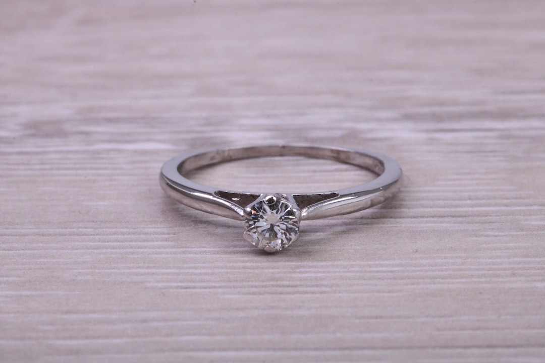 Simple Dimnd Set Quarter Carat Petite and Simple Diamond Set 18ct White White Gold ...