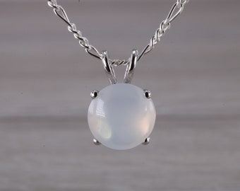 10mm Round cut Moonstone set Silver Necklace
