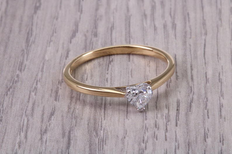 Dainty 0.30ct Heart Shape Diamond Solitaire set in 18ct Yellow Gold, E SI 2 Graded GIA Certified Diamond image 8