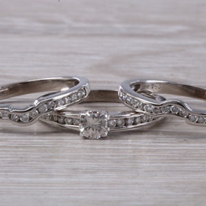 Complete Bridal set Of Three Diamond set Rings, Engagement, Wedding and Eternity Ring image 1