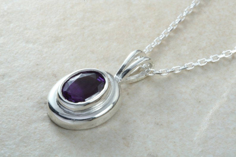 birthday anniversary or graduation gift Natural Amethyst Necklace.Sterling Silver Oval cut Amethyst Pendant Chain