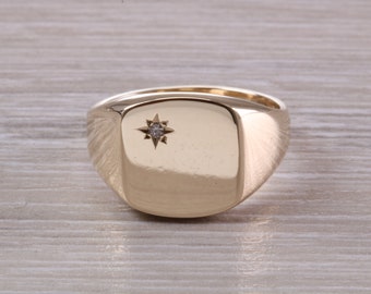 Chunky and Heavy Diamond set Yellow Gold Signet Ring