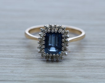 Halo set 1.50 carat Royal Blue Sapphire and Diamond Ring