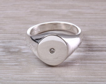 Chunky Sterling Silver Diamond set Signet Ring, Free Engraving