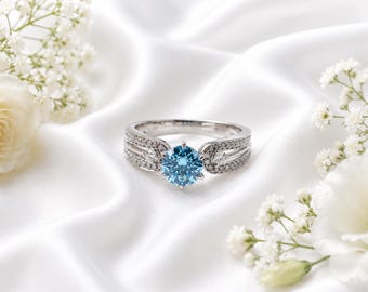 Dressy Blue and White Diamond Ring, Made from 18ct White Gold