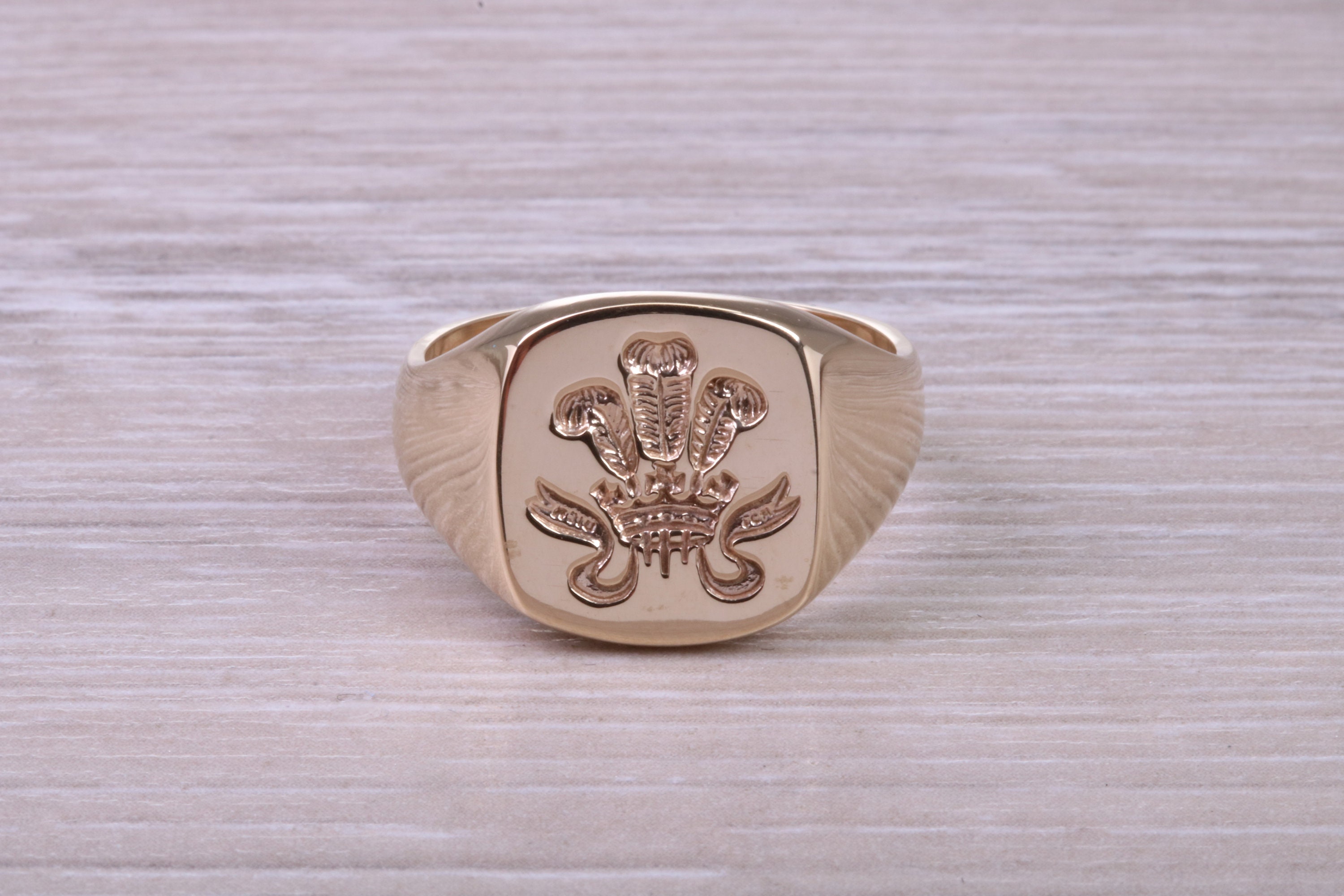 Chunky Prince of Wales Feathers Signet Ring in Solid Yellow Gold Etsy Australia