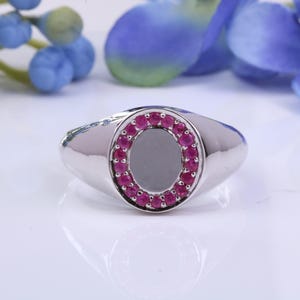 Oval Face Natural Rubies set Heavy and Chunky Signet Ring, Solid Cast Silver