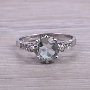 1.50ct Green Amethyst and Diamond set Platinum Ring