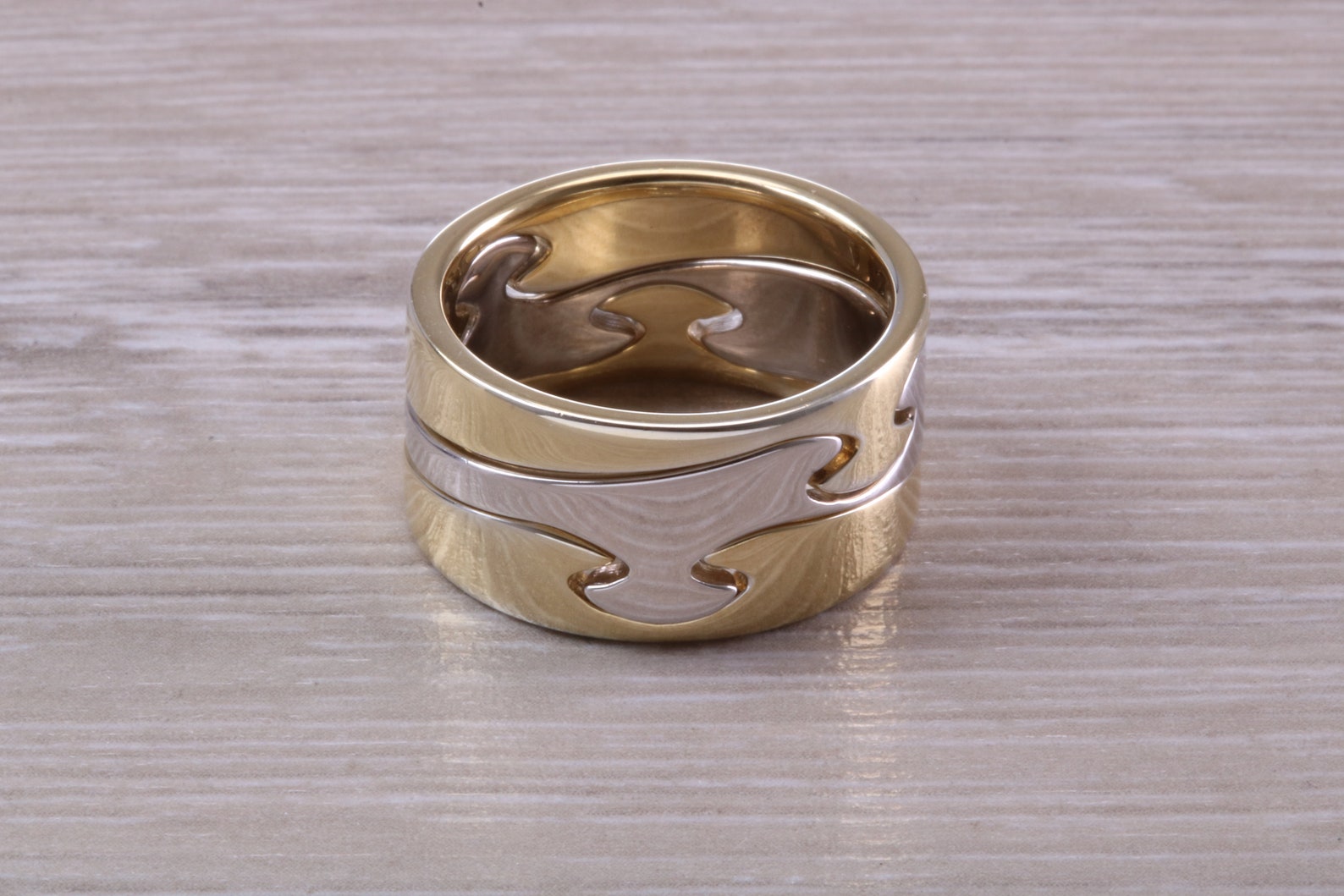 10 mm Wide Jigsaw Puzzle Ring Solid Two Tone Gold Etsy