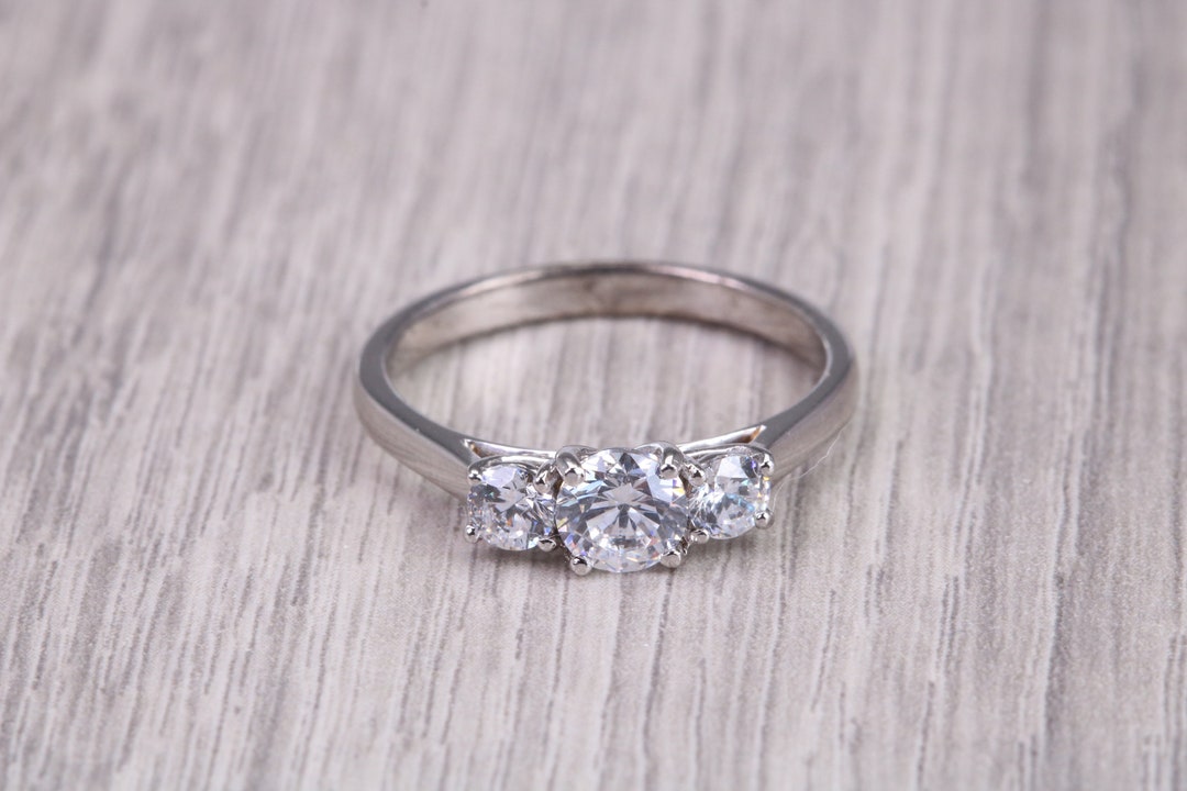 80 Points Natural Round Cut Diamond Set Platinum Trilogy Ring, British ...