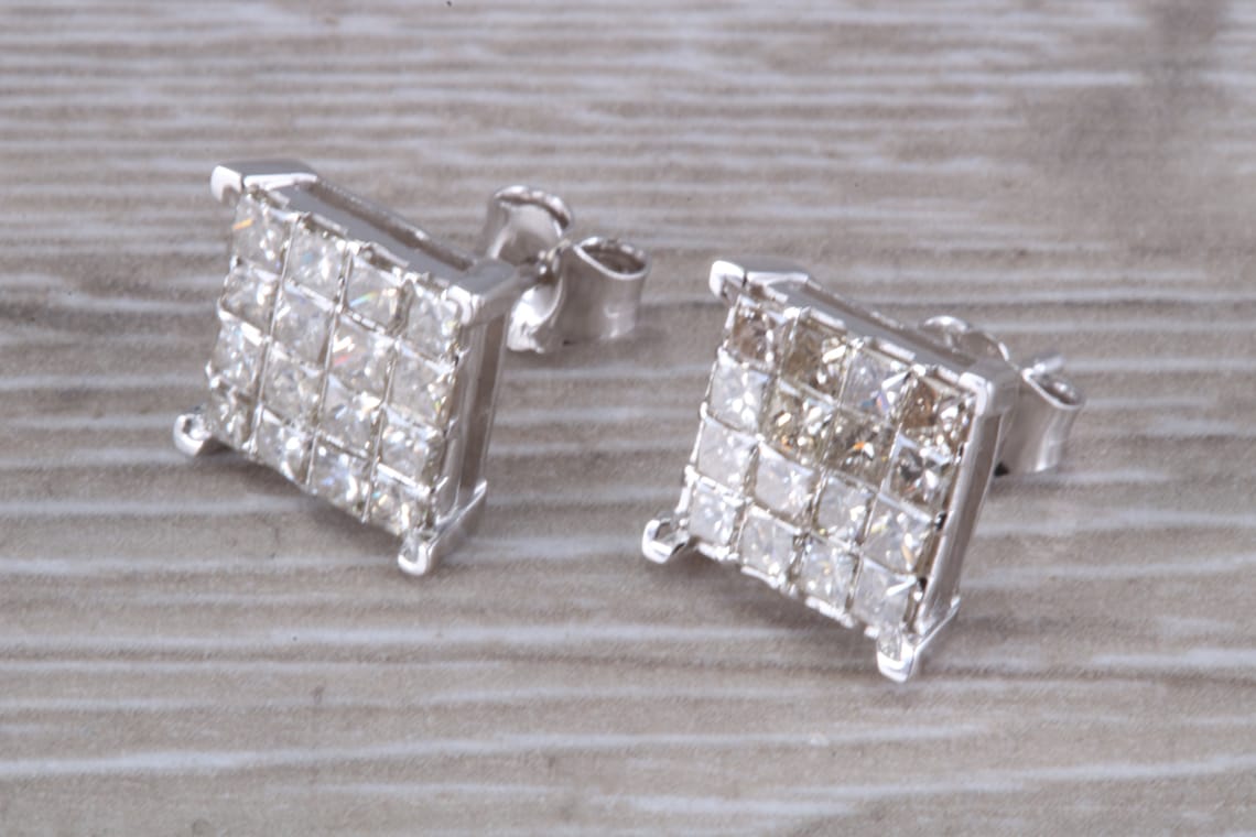 Two carats Diamond set Stud Earrings Etsy