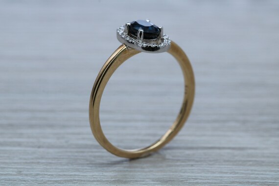美しいハローセットのブルーサファイアとダイヤモンドのリング - Etsy 日本