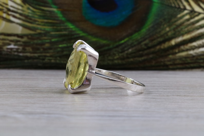 Large Lemon Quartz ring Statement Ring.also available in yellow gold or Platinum Dress Ring 14ct lemon quartz set in 9ct white gold