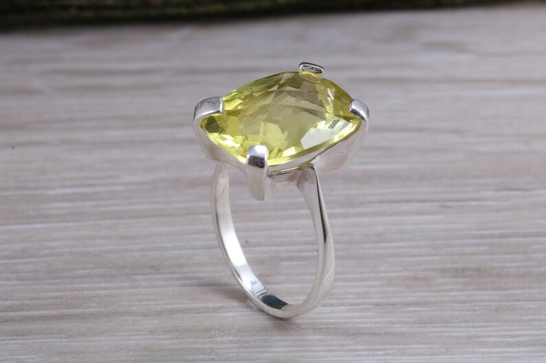 Large Lemon Quartz ring Statement Ring.also available in yellow gold or Platinum Dress Ring 14ct lemon quartz set in 9ct white gold
