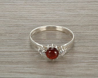 Sterling Silver Garnet C Z Trilogy Ring