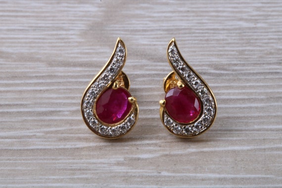 Ruby and Diamond set 18ct Yellow Gold Earrings