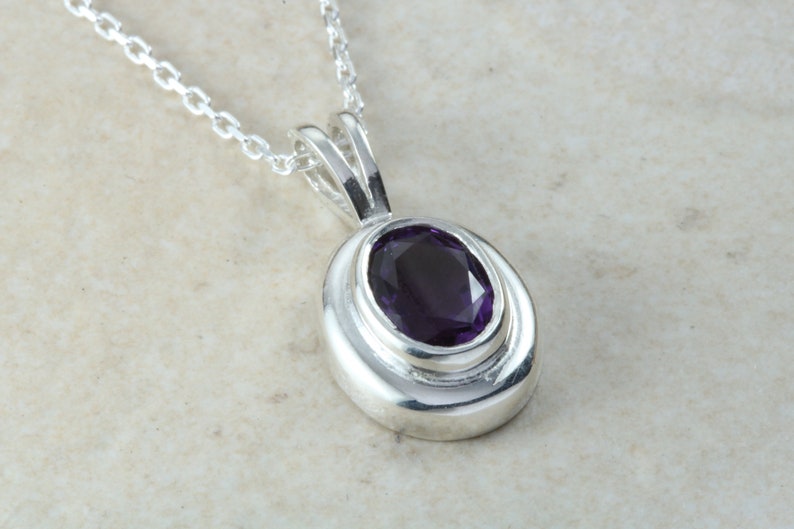birthday anniversary or graduation gift Natural Amethyst Necklace.Sterling Silver Oval cut Amethyst Pendant Chain