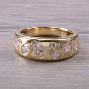 Wide and Chunky Diamond set Band, Round and Teardrop Cut Diamonds