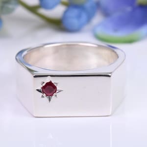 Very Large and Chunky Ruby set Signet Ring, Made From Completely Solid Cast Silver, British Hallmarked
