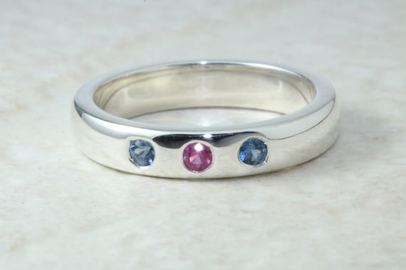 Blue Sapphire and Ruby Silver Band