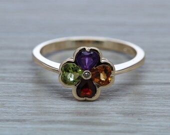 Four Clover Leaf Multi Gemstone set Ring