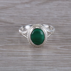 Silver Natural Malachite Ring