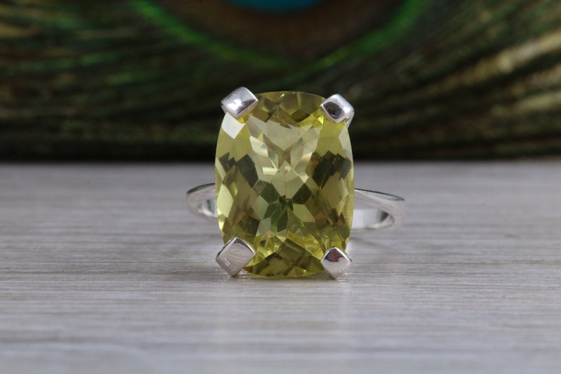 Large Lemon Quartz ring Statement Ring.also available in yellow gold or Platinum Dress Ring 14ct lemon quartz set in 9ct white gold