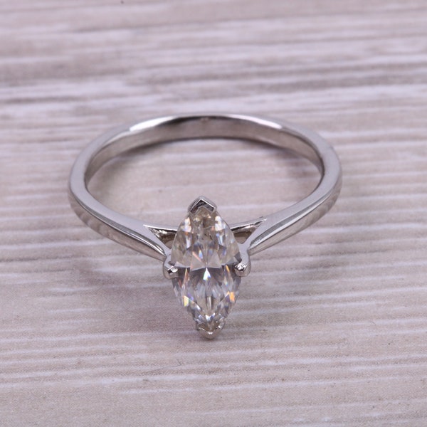 Marquise cut One carat Moissanite Diamond Solitaire set in Platinum
