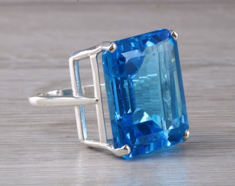 Very Large 38 carat Electric Blue Topaz Statement Ring