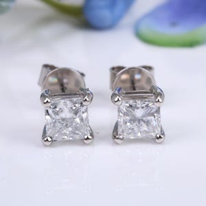 Two carat Square Lab Diamond Solitaire Stud Earrings set in Platinum, Top Grade Diamonds